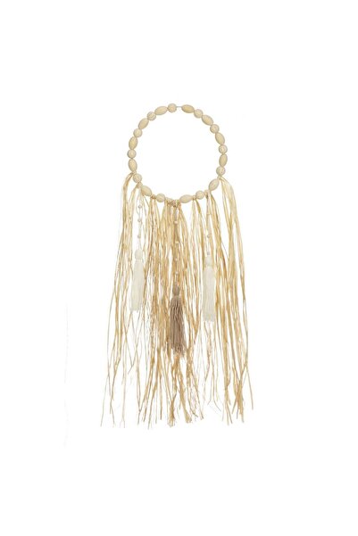 Zâna Casei Διακόσμηση Τοίχου με Ξύλινες Πέτρες, Φούντες & Φύλλα Ράφια 22x74εκ.