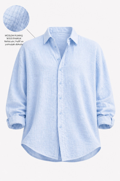 çerme Men's Oversize Cotton Premium Muslin Fabric Long Sleeve Shirt