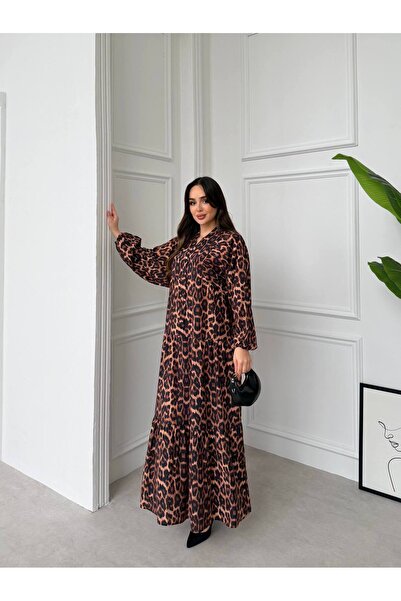 diloş butik Leopar Desen Gömlek Elbise