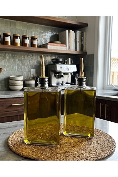 KRD Home 2'Lİ GOLD SIZDIRMAZ KAPAKLI CAM YAĞDANLIK/YAĞLIK/ SİRKELİK 350ML