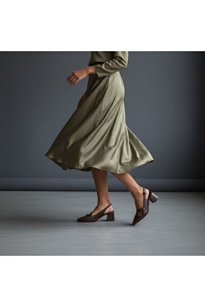 NE&VE SHOES Καφέ δερμάτινα γυναικεία παπούτσια στιλέτο με τρεις αγκράφες, μυτ...