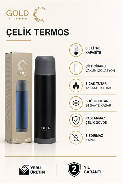 GOLDKITCHEN Gold Kitchen Çelik Termos 500 ml 0.5ml Çift Cidarlı Vakumlu Sızdı...