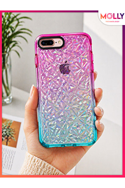 Molly iPhone 7 ve 8 PLUS İçin Rainbow Prizma Şeffaf Silikon Kılıf