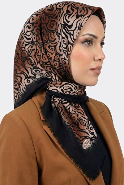 hadiora Women's Black and Brown Patterned Flared Scarf
