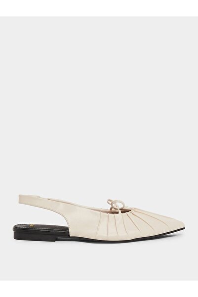 Styli Beige Pleated Slingback Flat Shoes