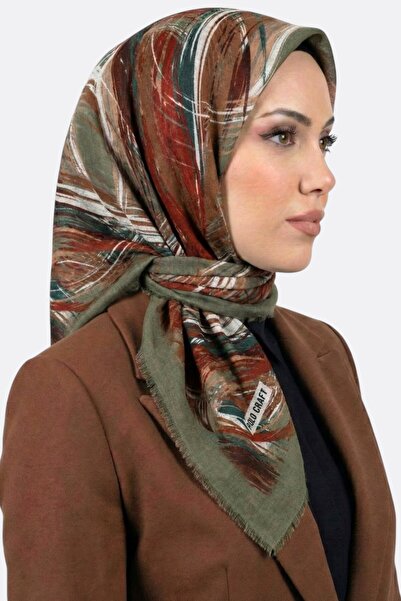 hadiora Women's Green Abstract Patterned Flared Scarf