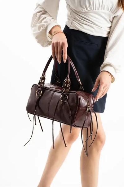 DMG Collection Tassel Detailed Wrinkled Leather Women's Hand and Shoulder Bag