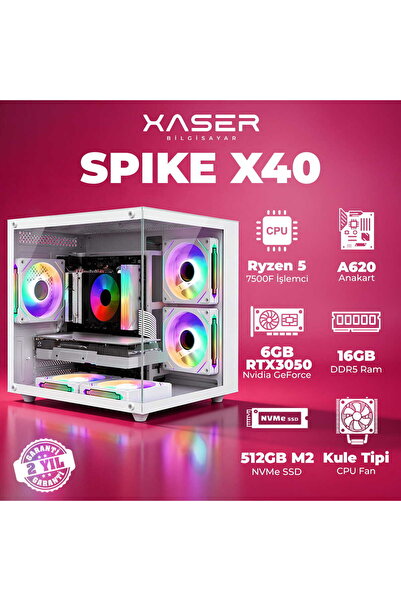 XASER Spike X40 Ryzen 5 7500F 16GB DDR5 Ram 1TB M.2 NVMe SSD 6GB RTX3050 Masa...