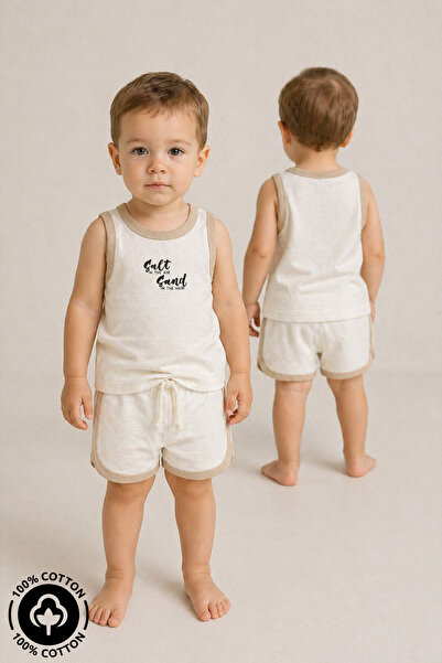 Miniel Unisex Salt & Sand Printed 100% Cotton Baby Kids Athlete Shorts Set wi...