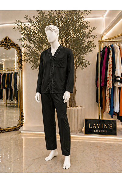 Butik Luxury Noir Erkek Saten Ev Giyim Takımı