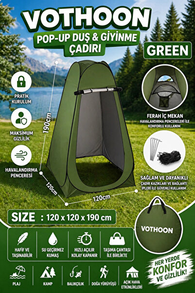 Vothoon Otomatik Kabin Giyinme Çadırı 120x120x190 cm Üst Havalandırma Yan Pen...