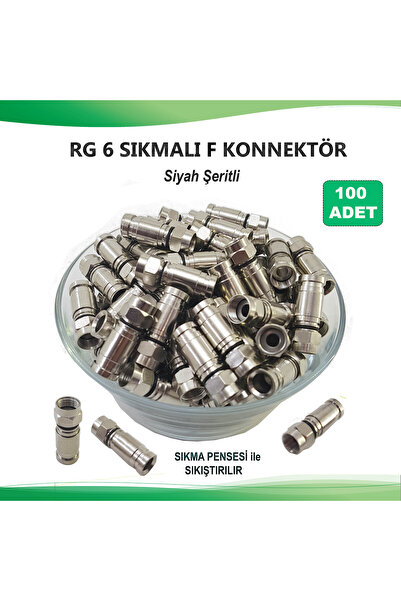 DİVİSAT RG6 Sıkmalı F Konnektör (Siyah Şeritli) - 100 Adet