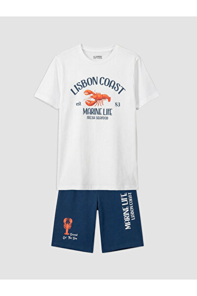 LC Waikiki Set de pijamale scurte pentru băieți cu guler rotund