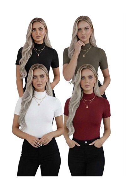 hashtag Women's 4-Piece Viscose Body Half Turtleneck Half Sleeve