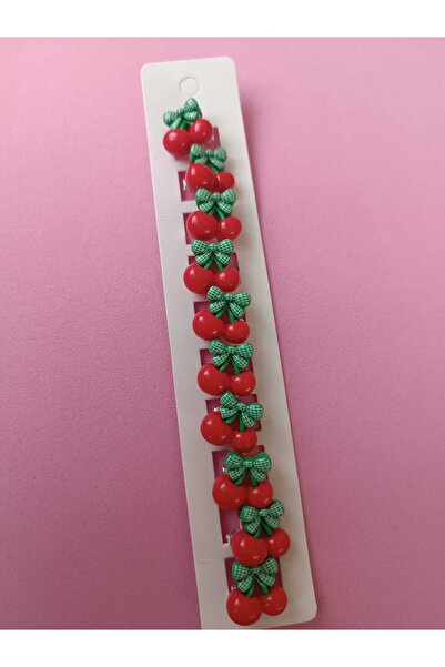 Efna Store Cherry Model Ribbon Bow Detailed Red Color 10-Piece Charm, Hair Ea...