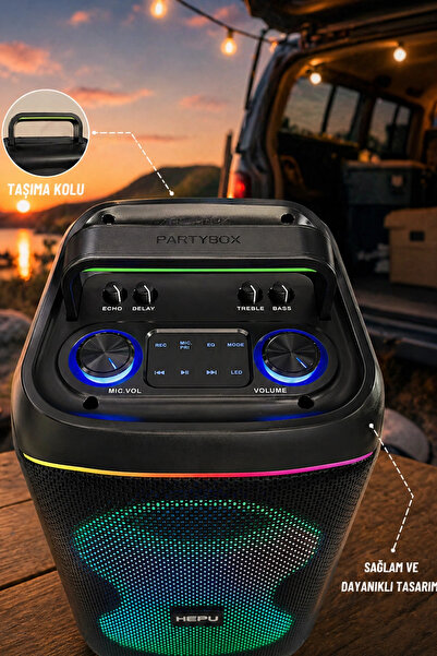 Blackbird Game Center Hepu HP-S60 6000W Işıklı Karaoke Hoparlörü - Kablosuz Mikrofon Setli Parti Hoparlörü