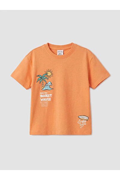 LC Waikiki Tricou și pantaloni scurți pentru băieți Portocaliu cu imprimeu