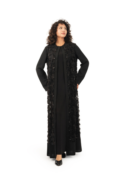 derin store Brode Elegance güpür detaylı ikili maxi abaya