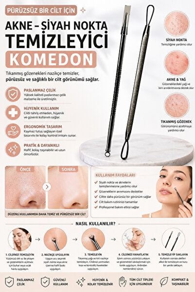 Syku Siyah Nokta Temizleme Aleti Komedon Akne Aparatı Paslanmaz Çelik Cilt Ba...