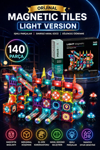 Doğan Oyuncak Dünyası Orijinal Magnetic Tiles Light Version 140 Parça Işıklı ...