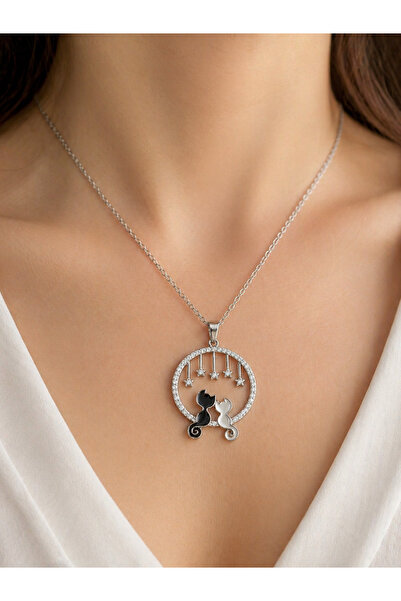 Yuchicly Cat Pattern Necklace Quality Stainless Steel with Star Detail