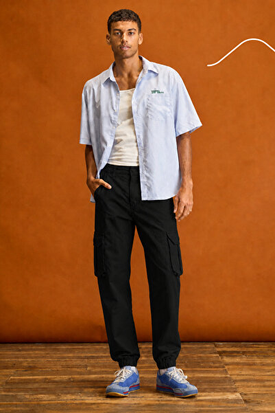 BLUE STREET Men's Slim Fit Bell-Bottom Jogger Pants with Elastic Cuffs