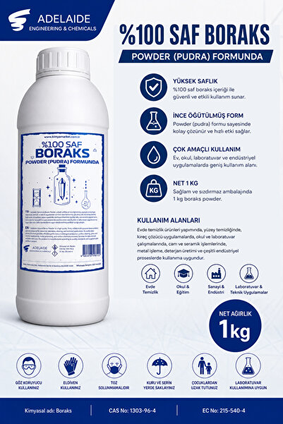 adelaide %100 Saf Boraks 1 kg (Analiz Sertifikalı)