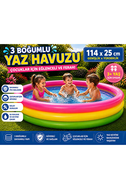TOTTERİQ 3 Boğumlu Şişme Çocuk Havuzu 114x25 cm | Yuvarlak Yaz Havuzu