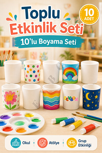devhome 10’lu Kendin Boya Hobi Seti | Alçı Bardak/Saksı/Kalemlik | Okul, Atöl...