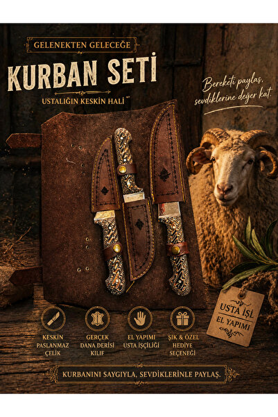 seymen bıçakçılık Sürmene El Dövmesi Kurban Seti – 13 cm Yüzme, 13 cm Kafa, 1...
