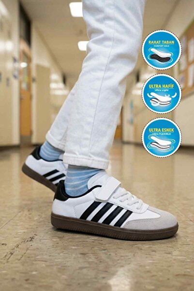 WALKWAY White Black Velcro Lightweight Flexible Boys' Sports Shoes 753 F