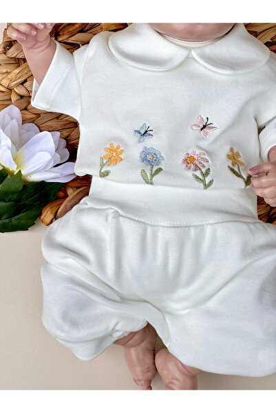 Mama Miel Baby طقم صيفي مطرز بالفراشات والزهور بأكمام قصيرة وشورت من القطن ال...