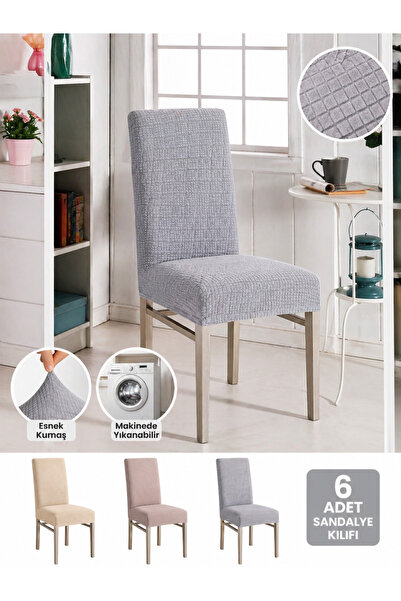 Bambu Standart Sandalye Kılıfı 6'lı Likralı Esnek Yıkanabilir