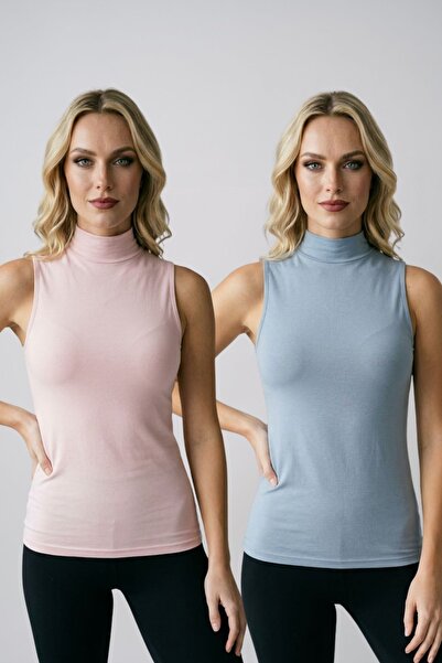 fevien Women's 2-Pack Cotton Half Fisherman Collar Sleeveless Basic Undershir...
