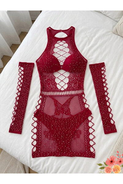 Birch Lingerie KRİSTAL TAŞLI PARLAK MİNİ GECE ELBİSESİ