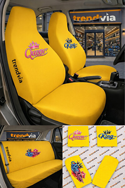 trivexa King and Queen Logo Car Seat Cover Front and Back Set – Combed Cotton...