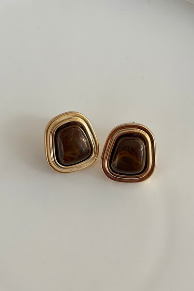 Lavian Accessories Acı Kahve Gold Modern Hafif Küpe