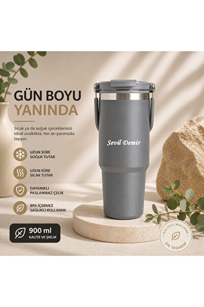 Cömert Hediyelik Eşya Kişiye Özel Termos Bardak 900 ml Paslanmaz Çelik -Çift ...