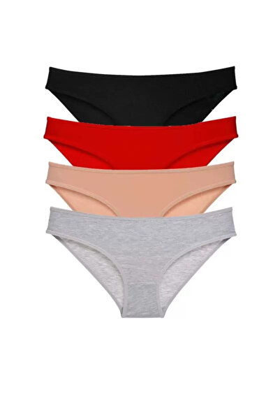 Mestore 4 Pieces Super Eco Set Lycra Women's Slip Panties Black Red Skin Gray