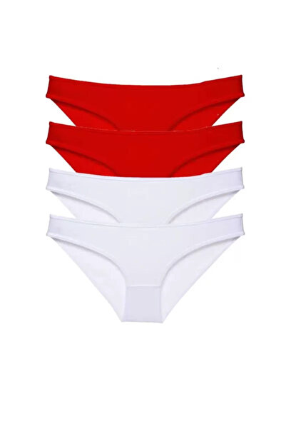 Mestore 4 Pieces Super Eco Set Lycra Women's Slip Panties Red White