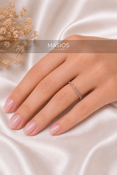 Masios Silver Minimal Tasarım Rose Kaplama Tamtur Yüzük (Turkuaz + Siyah)