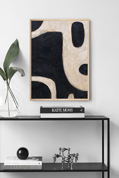Muyika Design Duvar Tablosu Dekoratif Ahşap Çerçeveli Wabi-Sabi Stil Soyut Do...