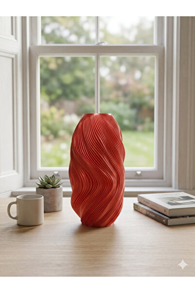 ALPİN Red Wavy Decorative Vase – Modern Stylish Design |   Pla Material