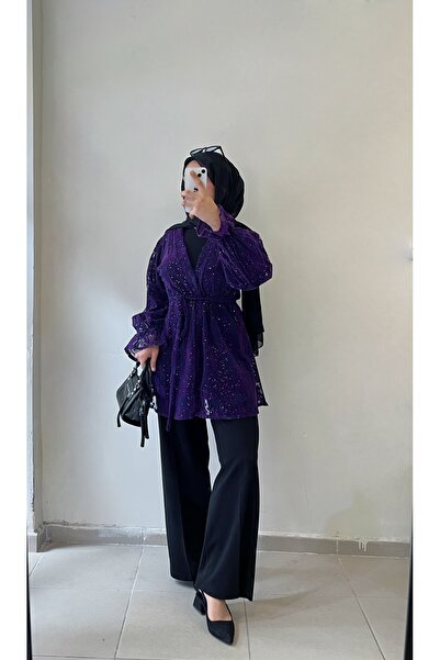 DİLEKBUTİK Mor tül yazlık kimono