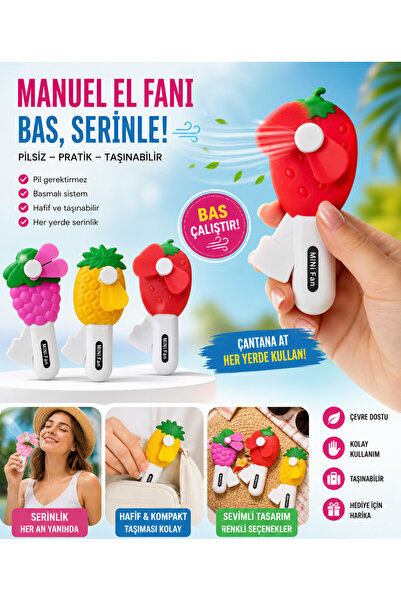 Eşya Dünyası Manuel El Fanı Basmalı Mini Vantilatör | Pilsiz Taşınabilir Seri...