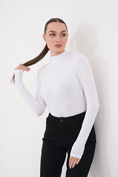 de zuzuu fashion Kadın Uzun Kollu Yarım Balıkçı Likralı Penye Body