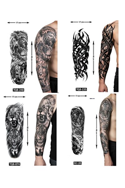 Airbrush Tattoo Güçlü Tarz 4 Adet Birden Tam Kol Kaplama 1 Hafta Kalıcı Geçic...