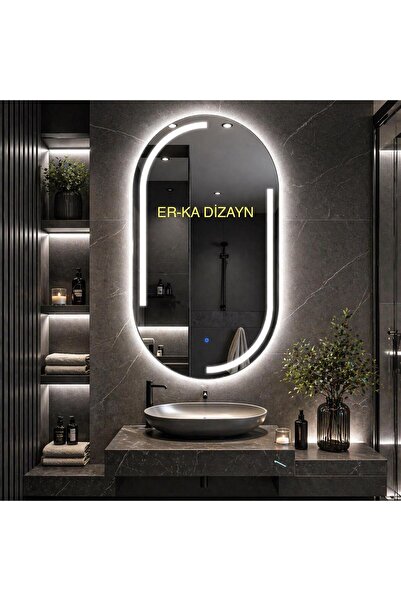 ER-KA DİZAYN 2 TARAFI OVAL KUMLAMALI Dokunmatik Sensörlü AYNA Led'li Lavabo &...