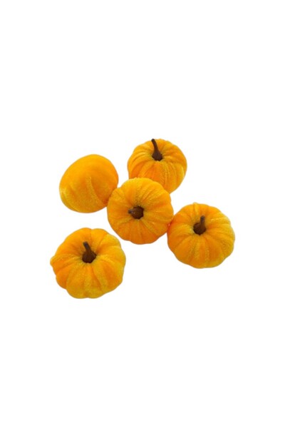 mutlu adım 5 Adet 5x3cm Mini Kabak Biblo Balkabağı Kadife Kaplı