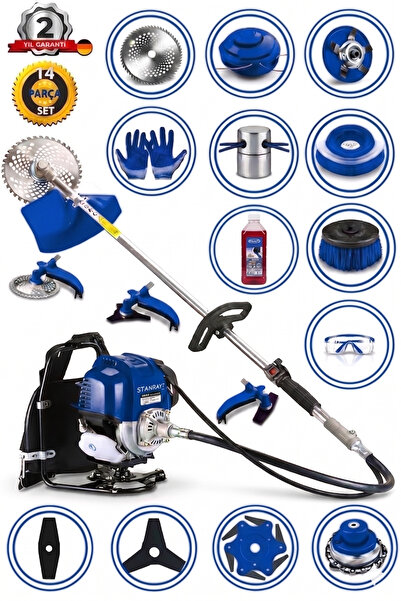 stanrayf Alman 20 HP V-Tech 14 Parça Benzinli Motorlu Sırt Tipi Tırpan Çim Bi...